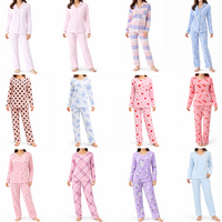 FIL Womens Plush Fleece Pyjama Set Soft Lounge Wear PJs Button Crew V Neck