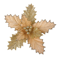 4x Christmas Poinsettia Flower W/Clip Picks Decoration Xmas Gold Ivory [Design: Poinsettia B (Gold)]