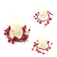 2x Christmas Red Berry Pine Cones Xmas Table Candle Wreath Holder Centrepiece Decor