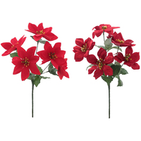 4x Bunches Red Christmas Poinsettia 5 heads Bush Artificial Flowers Plant Décor