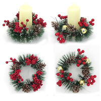 Christmas Snowy Red Berry Wreath Candle Ring Decoration Table Centrepiece 15cm