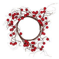 Christmas Red Berry Wreath Candle Ring Decoration Table Centrepiece 25cm