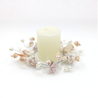 Christmas Sea Shells Pearl Candle Wreath Ring Table Decor Centrepiece 20cm