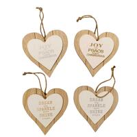 4x Christmas Wooden Hearts Tree Ornaments Door Hanger Decoration Red White 15cm