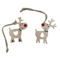 8x Christmas Wooden Reindeer Heart Tree Ornament Cutout Xmas Holiday Décor