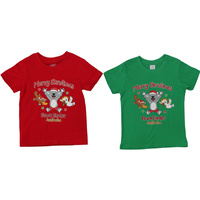 Kids Boys Girls Christmas Xmas T Shirt Tree 100% Cotton Red Green Size 0-16 NEW [Design: Koala] [Size: 12] [Colour: Red]