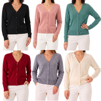 FIL Womens V Neck Button Up Knit Cardigan Long Sleeve Jumper Sweater