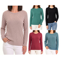 FIL Womens Cable Knit Jumper Crew Neck Sweater Long Sleeve Winter Top Washable