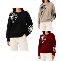 FIL Womens Floral Applique Knit Jumper Soft Wool Blend Winter Sweater Pullover
