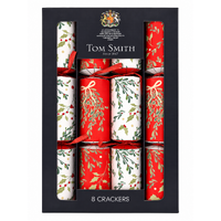 Tom Smith 8 Pack Family Christmas Crackers Bon Bons 32cm - Red A
