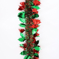 12m Christmas Tinsel Garland Extra Wide (4m x3) - Holly_Red Green