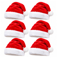 Plush Santa Hats 6 Pack Red White Christmas Xmas Costume Party Hats