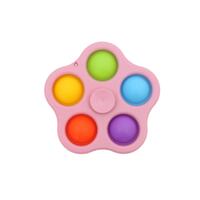Pop Fidget Toy Simple Dimple Bubble Key Chain - [5 Bubble Spinner - Pink]
