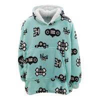 FIL Kids Oversized Hoodie Blanket Fleece Pullover -  Robots/Blue (Kids)