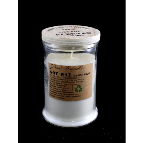 Scented Candle Eco-Wax 100%  Organic Soy Wax in Glass Jar 9 cm 12 cm tall  [Design: 9 cm x Passion Fruit] 