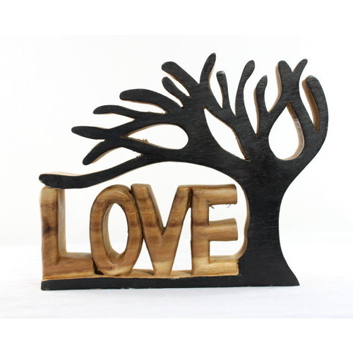 Hand Carved Acacia Wood Wooden Sculpture Words - Love Home Peace Happy Welcome [Design: Love] 