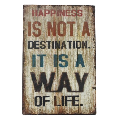 Vintage Retro Wooden Wall Plaque Home Wall Hanging 60cmx40cm - Happiness