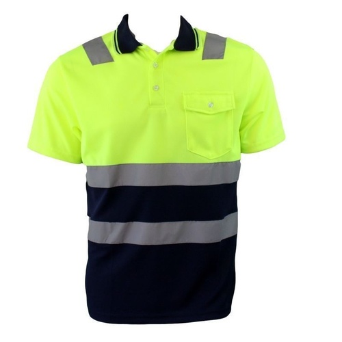Hi-Vis Safety Workwear Short Sleeve Polo Shirt Top Reflective Tape Two tone [Colour: Lime] [Size: S] 