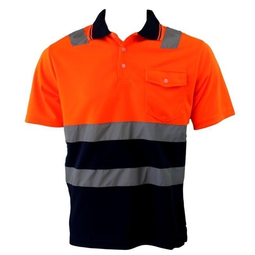 Hi-Vis Safety Workwear Short Sleeve Polo Shirt Top Reflective Tape Two tone [Colour: Orange] [Size: S] 