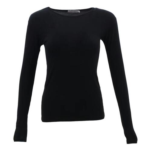 NEW Women's Long Sleeve Crew Neck Soft Stretch Plain Colours Basic Tee T-Shirt [Colour: Black] [Size: 14] 