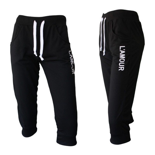 NEW Women’s Ladies 3/4 Soft Gym Sports Track Pants Shorts Trackies - L’AMOUR [Size: 8] [Colour: Black]