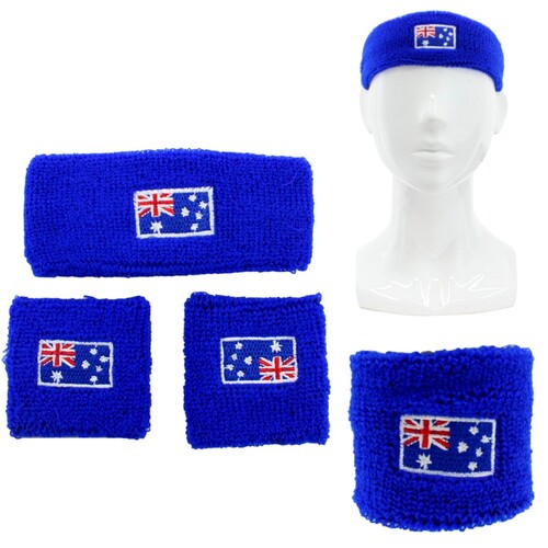 Australian Flag Headband & Wristband Set Australia Day Sweatband Accessories