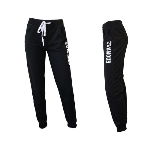 NEW Women's Ladies Soft Lightweight Track Pants Trackies Casual Sports - L’AMOUR [Size: 8] [Colour: Black]