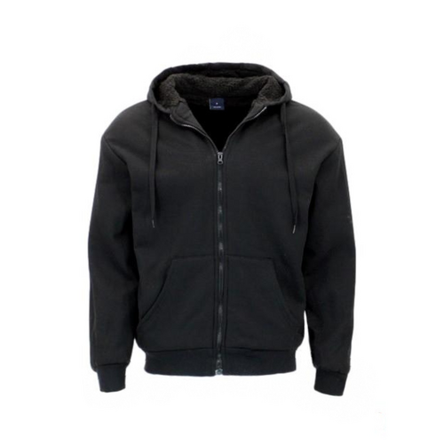FIL Men's Waffle Weave Winter Sherpa Fur Hoodie Jumper Coat Jacket [Size: M] [Colour: Black]