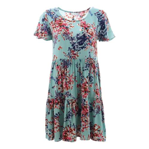 FIL Women's Short sleeve Summer Dress Boho Floral Beach Party Sundress [Size: 8] [Design:A]