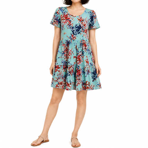 FIL Women's Short sleeve Summer Dress Boho Floral Beach Party Sundress [Size: 8] [Design:A]