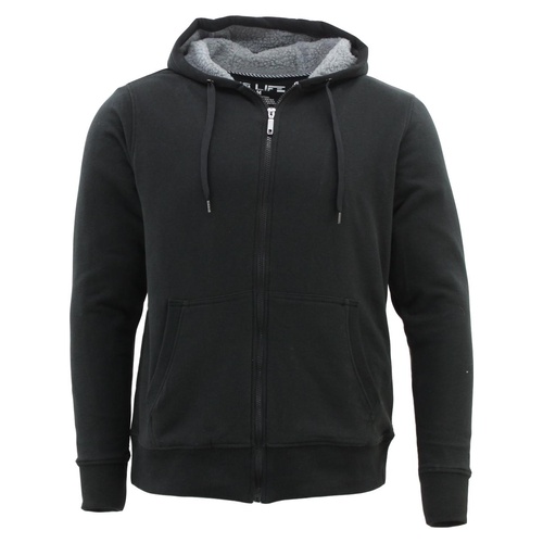 Men's Cotton Rich Hoodie Fur Lined Jacket Winter Warm Zip Up Thick Jumper [Size: M] [Colour: Black]