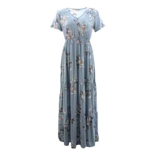 FIL Women's Short Sleeve Maxi Summer Dress Boho Floral Beach Party Long Sundress [Size: 8] [Design:A]