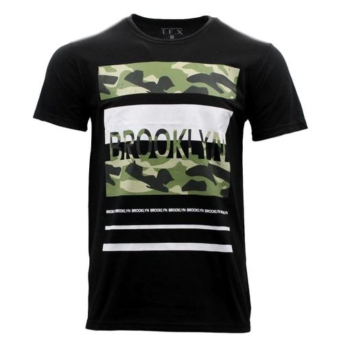 NEW Men's Casual Crew Neck Tee T-shirt Camo Camouflage Print Brooklyn [Size: S] [Colour: Black]