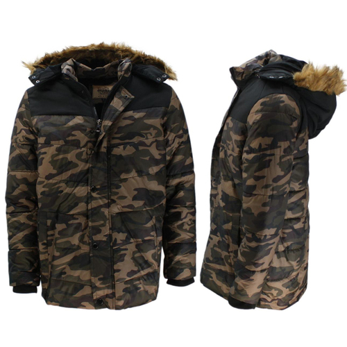 Men's Camo Hooded Jacket Coat Camouflage Army Removable Hood Thick Winter Parka [Size: S] [Colour: Jungle Camo]