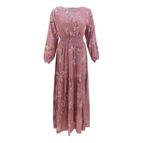 FIL Women's Long Sleeve Maxi Summer Dress Boho Floral Beach Party Long Sundress [Size: 8] [Design:B]