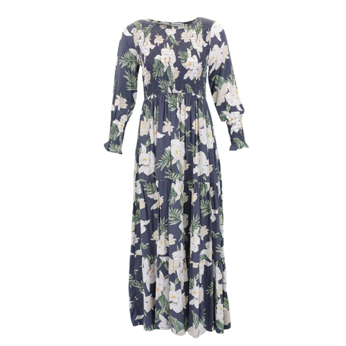FIL Women's Shirred Elastic Bodice A-Line Maxi Summer Dress w Pockets Long [Size: 8] [Design: C]