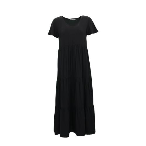FIL Women's Short Sleeve Maxi Long Summer Dress Floral Beach Party Long Sundress [Size: 8] [Design:Black]