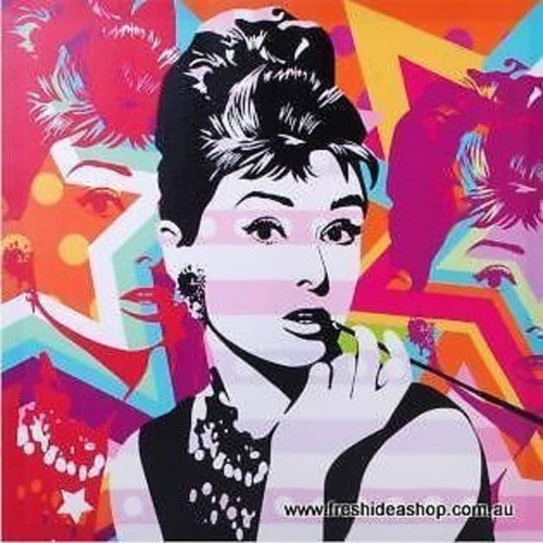 50x50cm Stretched Canvas Print Audrey Hepburn Marilyn Monroe Chaplin The Beatles [Design: Audrey Hepburn] 