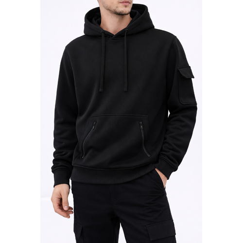FIL Mens Fleece Hoodie Pullover - Zipped Pocket Casual Warm Sweatshirt [Size: S] [Colour: Black]