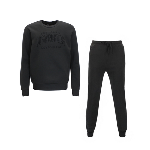 FIL Men's Embossed Fleece Tracksuit 2pc Set Loungewear Pullover Track Pants - Los Angeles [Size: S] [Colour: Black]