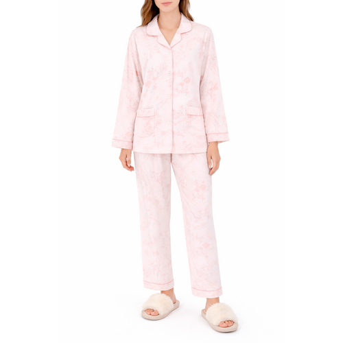 FIL Women's 100% Cotton Pyjama Set Floral Print Long Sleeve Button Sleepwear PJs [Size: 8-10] [Colour: Blush Botanical ]