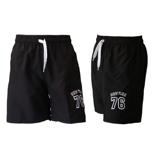 NEW Men's Casual Training Running Jogging Gym Sport Shorts – New York 76 (B) [Size: 30] [Colour: Black]