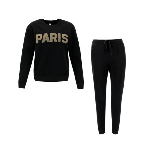 FIL Women's Fleece Tracksuit 2pc Set Loungewear Pullover Track Pants - PARIS [Size: 8] [Colour: Black]