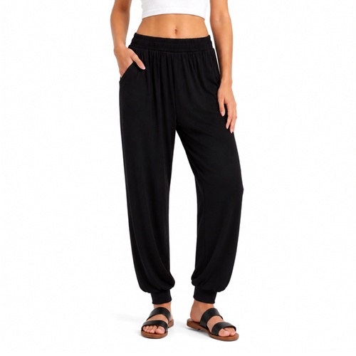 FIL Women's Stretch Harem Boho Pants Tapered Leg with Pockets [Size: 8] [Colour: Black]