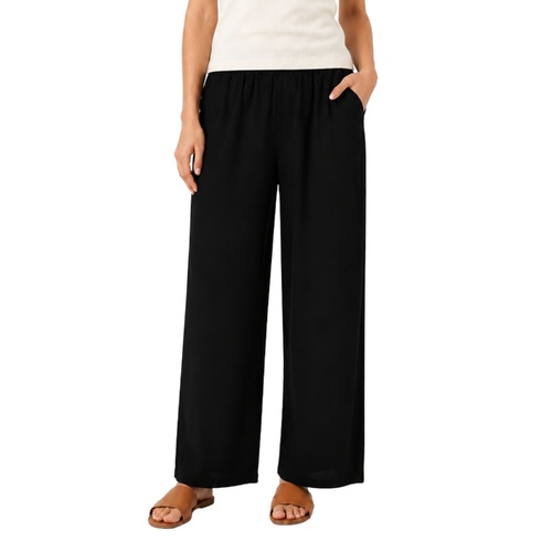 FIL Women's Stretch Wide Leg Pants Elastic Waist Pockets Casual Trousers [Size: 8] [Colour: Black]