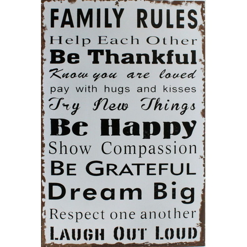Retro Metal Tin Wall Hanging Plaque - Family Marriage Kitchen Mealtime Rules [Design: Family Rules] 