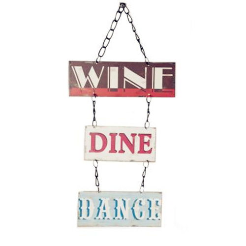 Metal Tin Wall Plaque Home Kitchen Decor Sign Quotes - Wine Dine Dance Eat Drink [Design: Wine Dine Dance] 