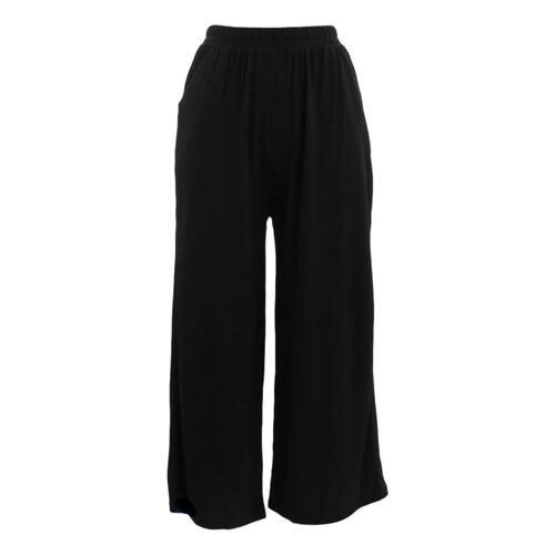 FIL Women's Pleated Wide Leg Pants Culottes Palazzo Pants Trousers Summer [Size: 8] [Colour: Black (7/8 length)]