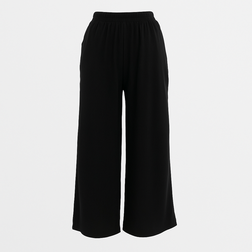 FIL Women's Pleated Wide Leg Pants Culottes Palazzo Pants Trousers Summer [Size: 8] [Colour: Black (7/8 length)]