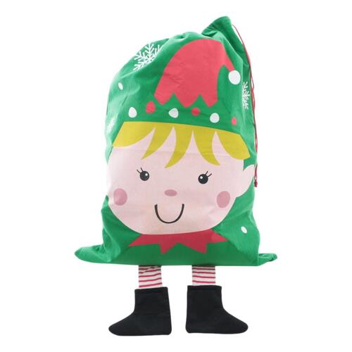 Christmas Santa Sack Dangling Legs Green Red Elf Xmas Bag Gift 70x50cm [Design: Elf]